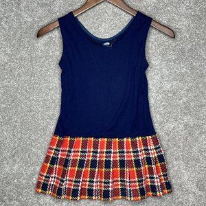 Vintage Sears Girls Dress 7 Blue Red Plaid drop waist Tartan Kilt School Girl